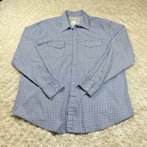 Wrangler Wrancher Shirt Mens 2XL Blue Western Pearl Snap LS Rodeo Cowboy Rock